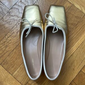 Mansur Gavriel metallic ballet flats square toe gold 7.5